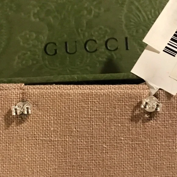 Authentic Gucci Trademark Logo .925 Sterling Silver Round Stud Earrings - Picture 2 of 15